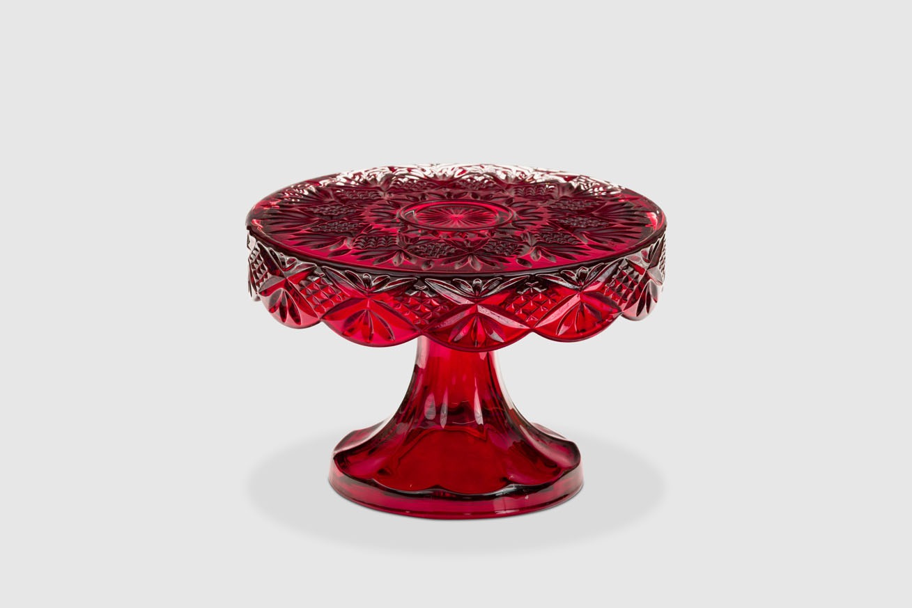 Red Etched Crystal Cake Stand